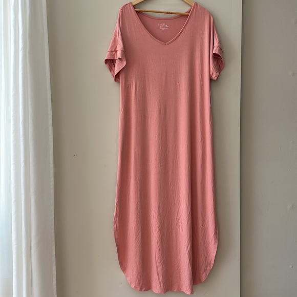 Time and Tru Light Pink Side Slit V-Neck Dress Size XL 16-18 - Picture 2 of 12